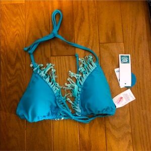 blue fringe rip curl triangle bathing suit top